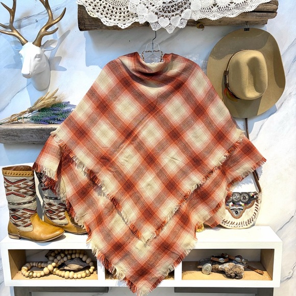 Accessories - Farmhouses vibe boho plaid blanket scarf w cabin cottage vibe